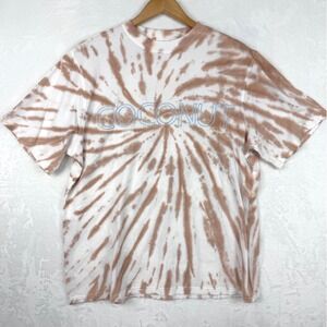 Post Surf Collective Womens Tan Tie Dye Coconut Embroidered Cotton T-Shirt L NWT
